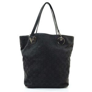 Auth Gucci Tote Bag Black Canvas #7791G11